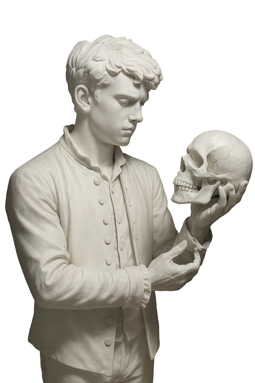 Statue of Young Boy, he is holding a skull